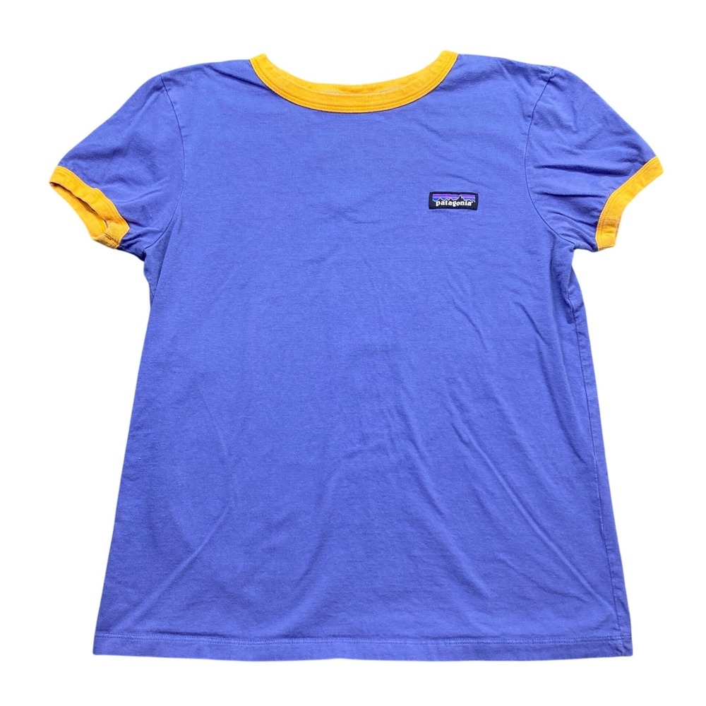 Patagonia Womens Small Blue Yellow Organic Cotton Ringer Short Sleeve T-Shirt